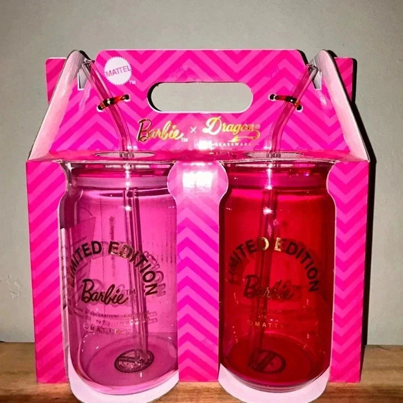 Set of 2 Dragon Glassware Limited Edition Pink Barbie Glass Tumblers. - Picture 5 of 12